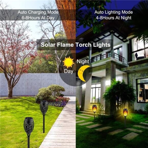 Solar Lights Outdoor, 8Pack Solar Torch Light with Flickering Flame - Picture 2 of 6